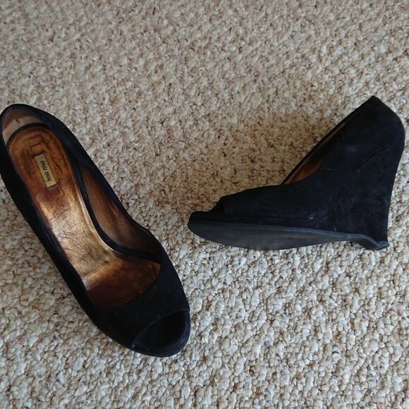 Miu Miu black suede wedges size 37 - Picture 2 of 16